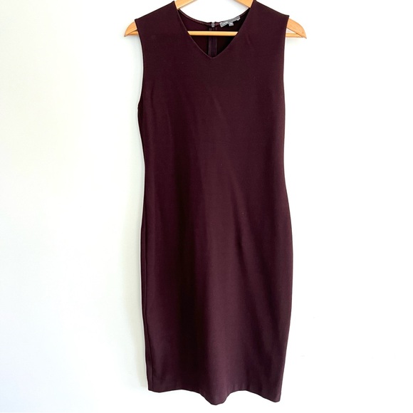 VINCE Brown Burgundy Viscose Blend Sleeveless Cocktail Sheath Midi Dress Sz 12 - Picture 2 of 14